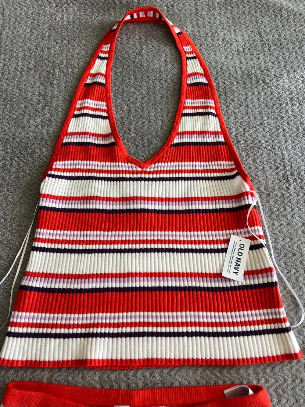 NWT Old Navy Red Striped Knit High Rise Ribbed Shorts & Halter Crop Top Set